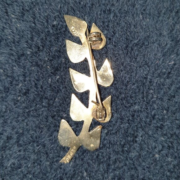 Vintage Mexico Hand Crafted Alpaca Silver Abalone Inlay Leaf Brooch - Picture 5 of 10